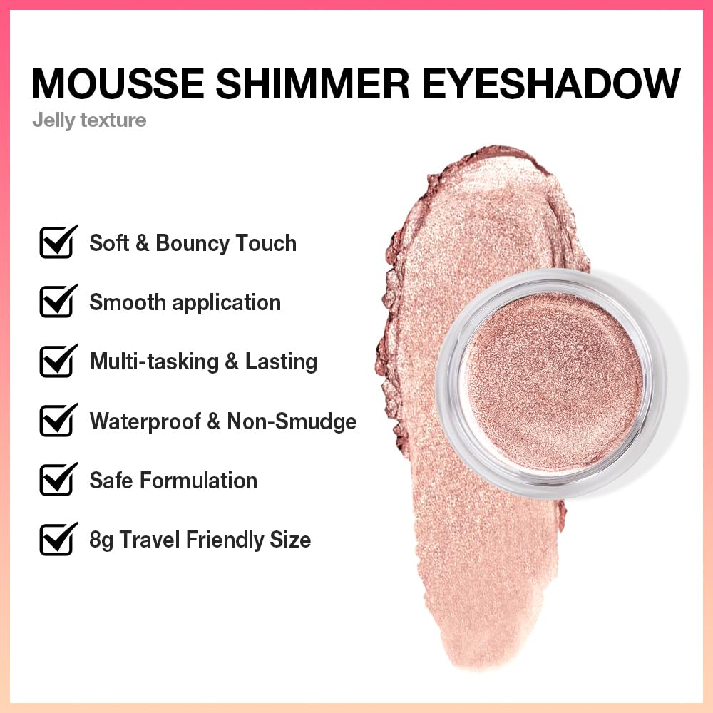 Glitter Shimmer Metallic Cream Eyeshadow Palette Makeup, Rose Gold Natural Single Mini Instant Holographic Eyeshadow For Women, Sombras Crema Para Ojos, Talc, Paraben & Cruelty Free-BrightBean Baby