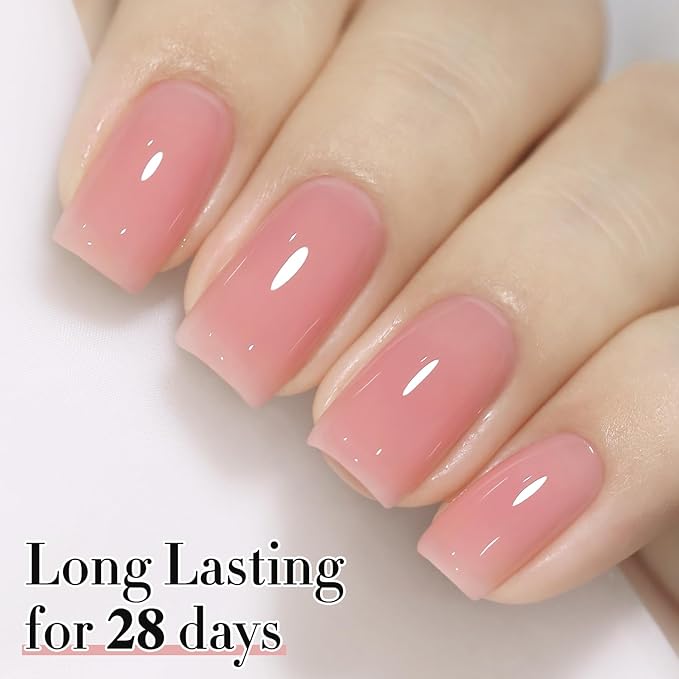 Double Rhythm 0.50 OZ Translucent Gel Polish Same Color Same Bottle Sheer Pastel Neutral Natural Milky 15 ML Jelly UV Nail Art DIY at Home (Jelly Rose Pink-A1380)-BrightBean Baby