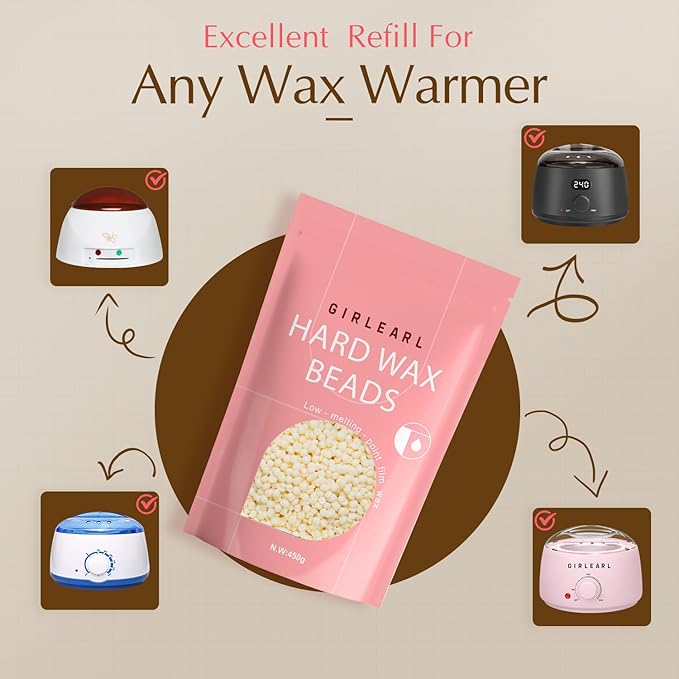 Hard Wax Beads, 1lb Wax Beans for Hair Removal, Hard Wax for Sensitive Skin at Home, Wax Refill Perfect for Eyebrow, Facial, Brazilian Bikini, Legs and Full Body for Women and Men (Cream)-BrightBean Baby