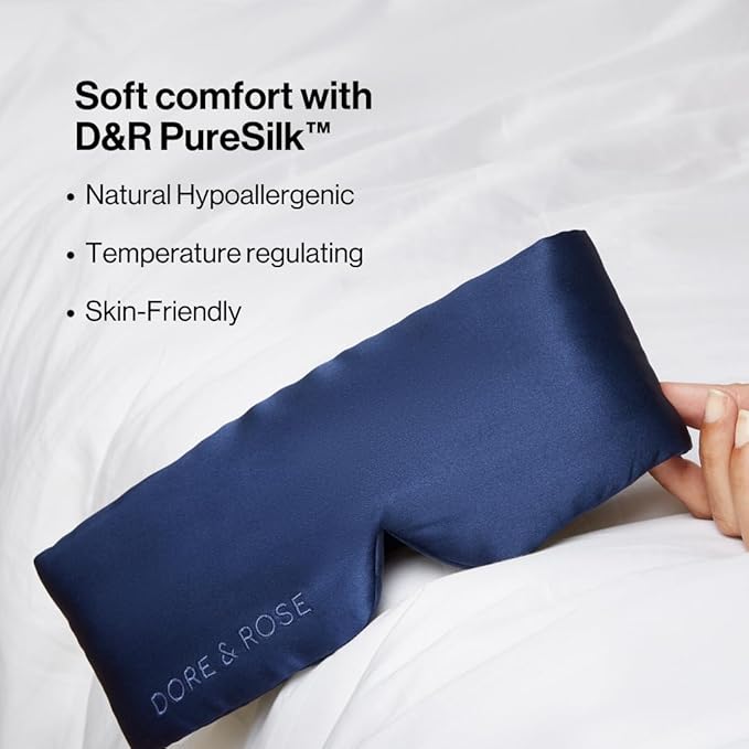 Dore & Rose Deep Sleep Mask Light Blocking, 23 Momme Mulberry Silk Eye Mask, Ultra Soft, Adjustable - Travel Sleeping Mask for Men & Women - Dark Blue-BrightBean Baby