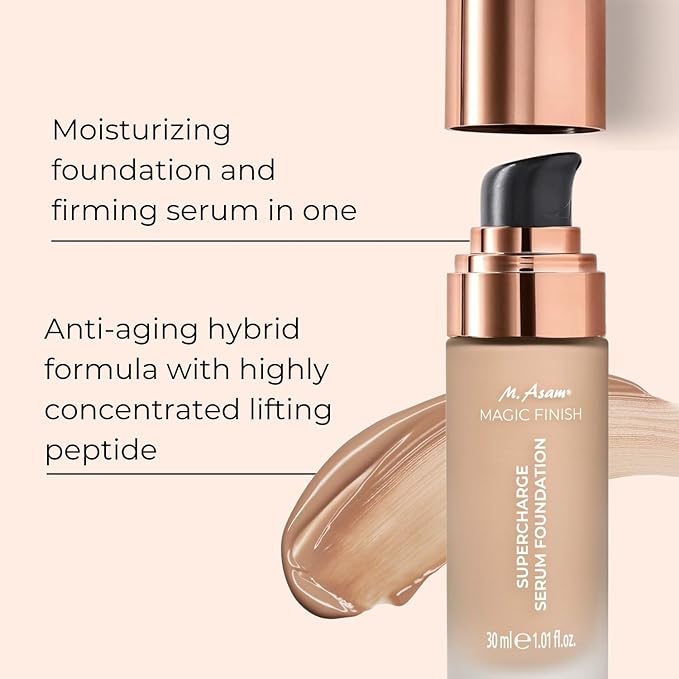 M. Asam MAGIC FINISH Supercharge Serum Foundation Cool Honey (1.01 Fl Oz) - Moisturizing Make Up & Firming Face Serum In One, Anti-aging CC Cream With Optimal Coverage & Hyaluronic Acid-BrightBean Baby