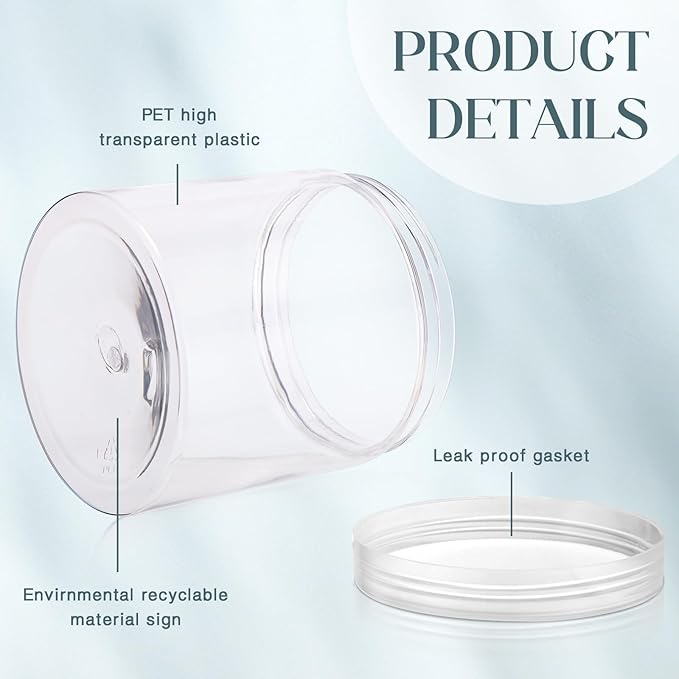 SATINIOR 24 Pieces Empty Clear Plastic Jars with Lids Round Storage Containers Wide Mouth for Beauty Product Cosmetic Cream Lotion Liquid Butter Craft and Food (Clear Lid,16 oz)-BrightBean Baby