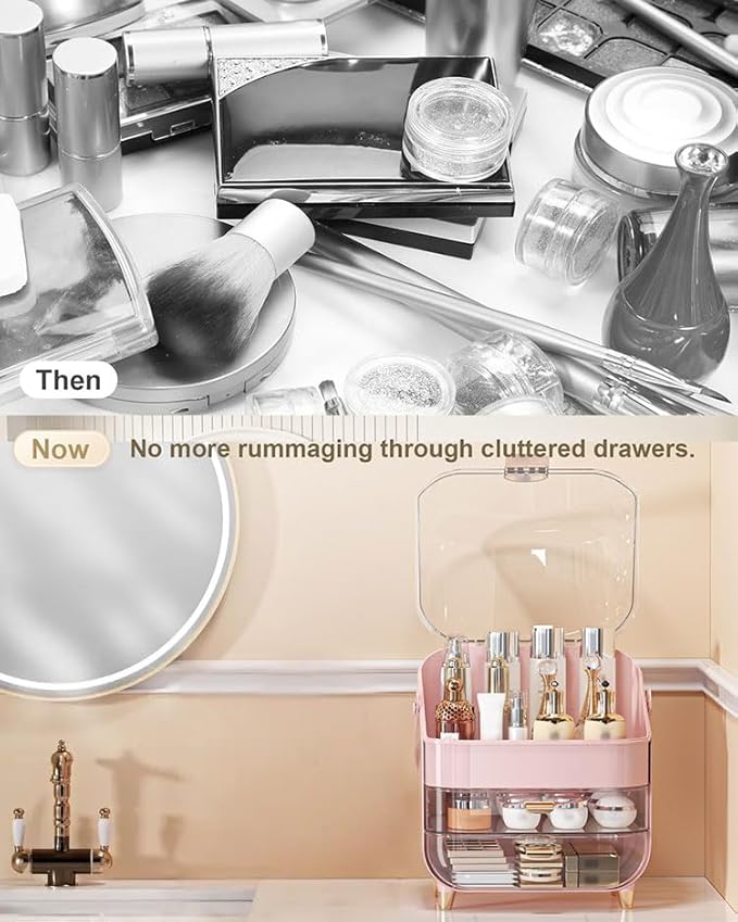 Makeup Organizer, Skincare Holder Bathroom Counter Organizer, Storage Box Cosmetic Display Cases, Teen Girl Gifts Trendy Stuff Make up Organizers for Vanity, Dresser, Countertop (Pink)-BrightBean Baby