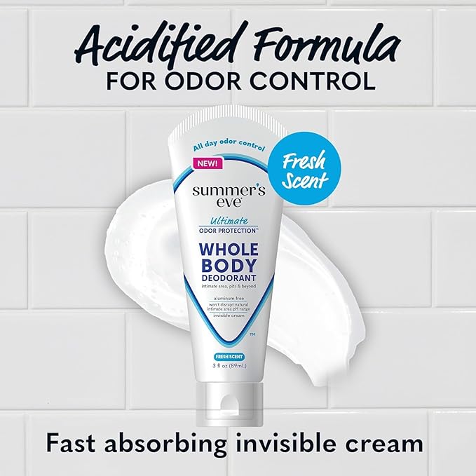 Summer's Eve, Whole Body Deodorant for Women, Ultimate Odor Control, Aluminum Free Deodorant, 3 Fl Oz + Daily Feminine Wipes with Boric Acid, Removes Odor, On-the-go Body Wipes with pH Balance, 12 ct-BrightBean Baby
