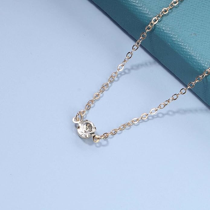 Boho Tiny Crystal Choker Gold Clear Quartz Pendant Necklace Minimal Dot CZ Choker Necklace Simple Everyday Necklace Wedding Necklace Jewelry for Women and Girls Gifts-BrightBean Baby