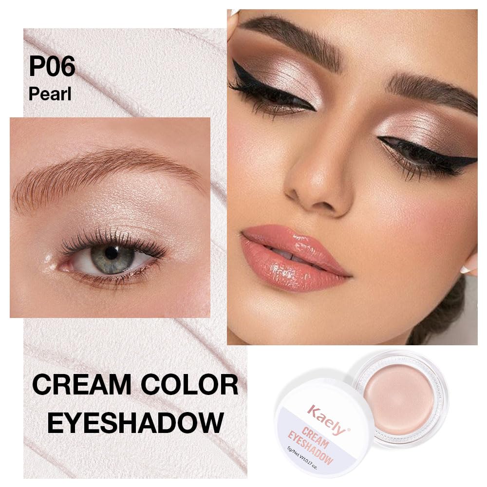 Kaely Single Cream Eyeshadow Pot, Pearl Translucent Eye Shadow for Older Women High Pigmented Waterproof, Natural Eyeshadow Palette Makeup Brightener, sombras en crema para ojos, Blendable, P06-BrightBean Baby