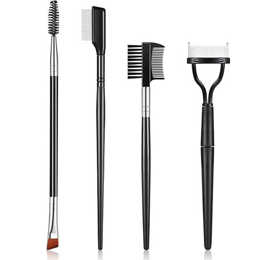 Skyley 4 Pieces Eyebrow Brush Eyelash Separator Brow Comb and Lash Spoolie Professional Eye Makeup Tools Metal Folding Lash Comb Black Double Head Eyelash Brush-BrightBean Baby