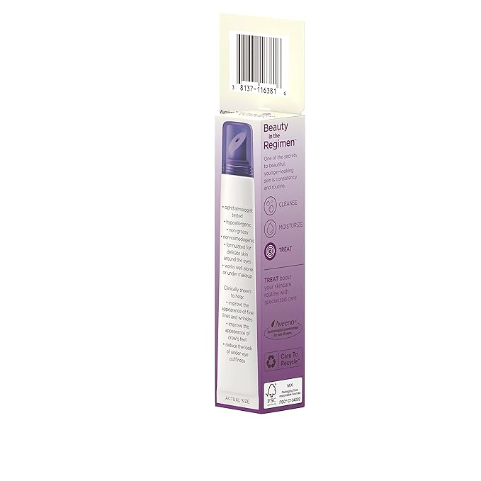 Aveeno Absolutely Ageless 3-in-1 Anti-Wrinkle Eye Cream for Fine Lines & Wrinkles, Crows Feet, & Under-Eye Puffiness, Antioxidant Blackberry Complex, Hypoallergenic, Non-Greasy, 0.5 oz-BrightBean Baby