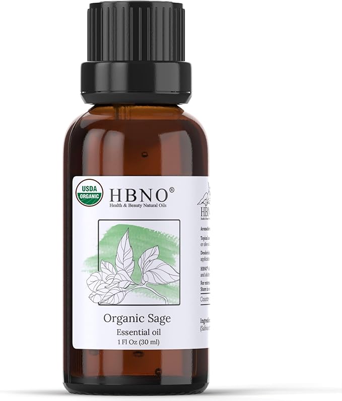 HBNO Organic Sage Essential Oil - 1 oz (30ml) - USDA Certified Organic Sage Essential Oil for Aromatherapy, Soap Making, DIY, Fragrances, Diffuser.-BrightBean Baby