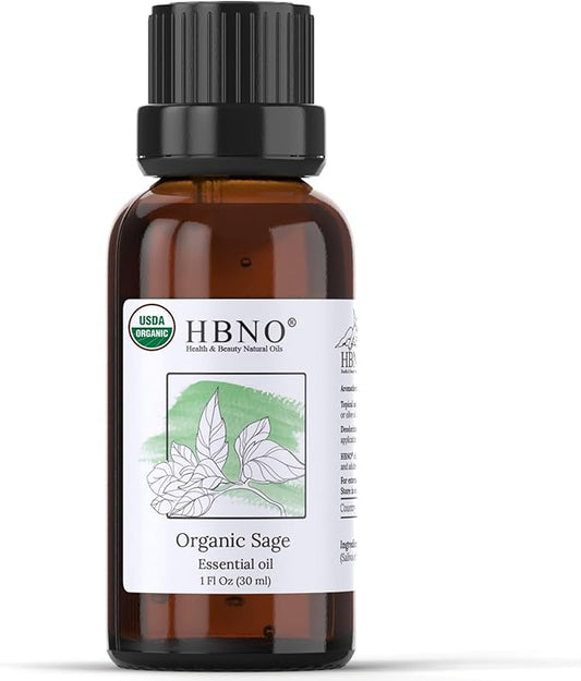 HBNO Organic Sage Essential Oil - 1 oz (30ml) - USDA Certified Organic Sage Essential Oil for Aromatherapy, Soap Making, DIY, Fragrances, Diffuser.-BrightBean Baby