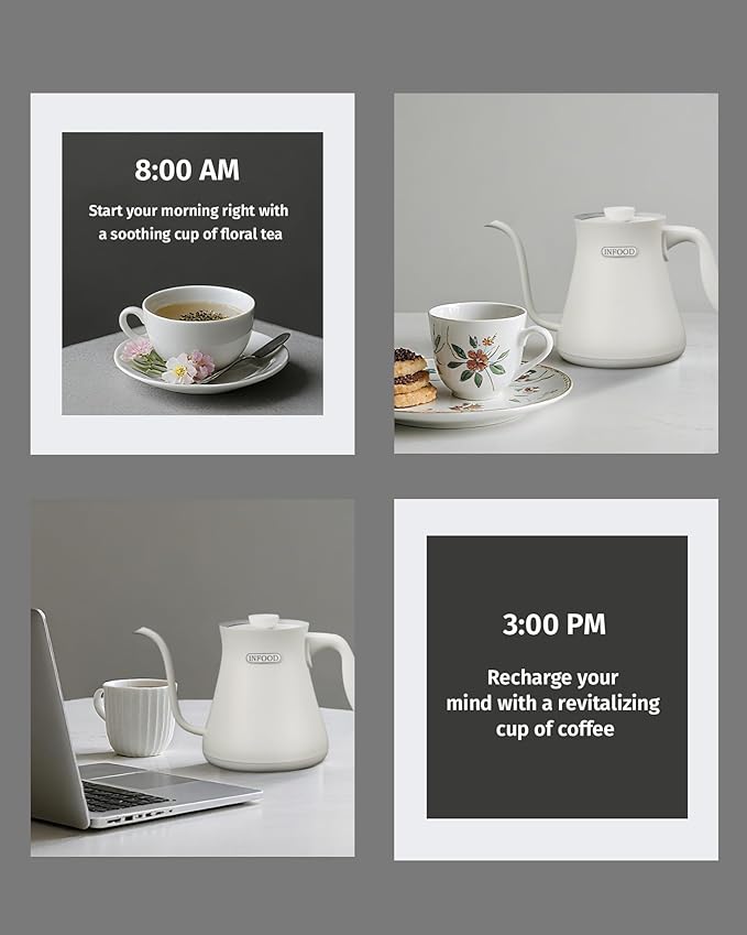 0.8L Gooseneck Electric Kettle, Precise Temperature Control for Pour Over Coffee & Tea, 1200W Fast Boiling Water, Auto Shut Off, Scheduling, Stainless Steel, White