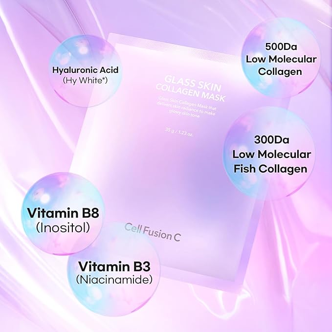 Cell Fusion C Glass Skin Collagen Mask, 1.23 oz. x 5 Sheets, Overnight Hydrogel Mask with Triple Collagen & Niacinamide, Hydrating and Plumping, Korean Skincare-BrightBean Baby