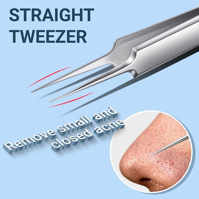 TsMADDTs Blackhead Remover Tools, Ingrown Hair Tweezers, Pimple Popper Tool Kit, Blackhead Extractor, Eyebrows Tweezers for Women Facial Hair Razors-BrightBean Baby