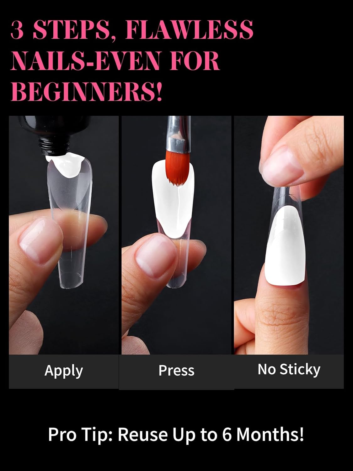 EBANKU Dual Nail Forms for Poly Extension Gel, 150 PCS Clear Coffin Nail Molds Reusable 15 Sizes Nail Extension Forms for Builder Gel Manicure Design Salon DIY-BrightBean Baby