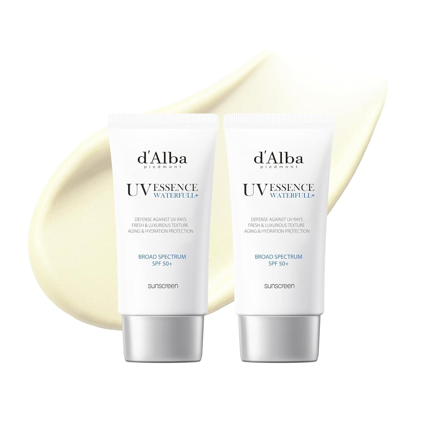 [2 ea] d'alba Piedmont Italian White Truffle Waterfull Essence Sunscreen, Vegan Skincare, Lightweight Sunscreen with BROAD SPECTRUM SPF 50+, Glowy, All Skin Types, Korean Skin Care (2 x 1.69 fl. oz)-BrightBean Baby