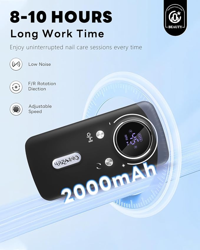 CozyZen Cordless Nail Drill Professional: 45000 RPM Rechargeable Electric Nail File Kit, Portable & Low Noise for Acrylic, Gel Nails, Manicure & Pedicure - Salon & Home Use-BrightBean Baby