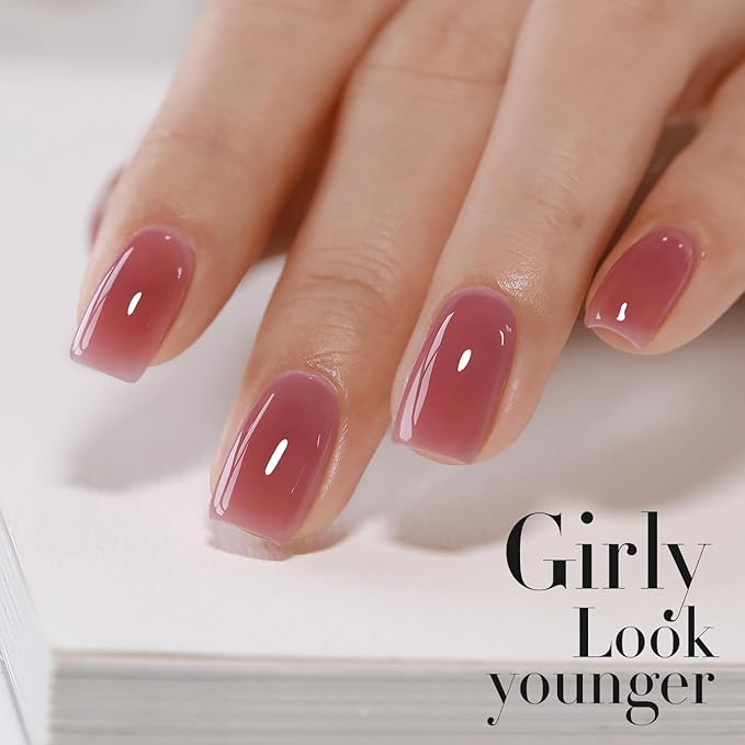 Double Rhythm 0.50 OZ Translucent Gel Polish Same Color Same Bottle Sheer Pastel Neutral Natural Milky 15 ML Jelly UV Nail Art DIY at Home (Deep Purple Pink-A1513)-BrightBean Baby