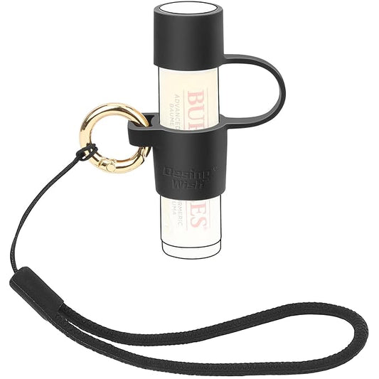 Desing Wish Silicone Lip Balm Holder with Cap Cover Portable Chapstick Holder Keychain Sleeve Lip Balm Key Chain with Key Ring and Wrist Strap Lanyard - Black-BrightBean Baby