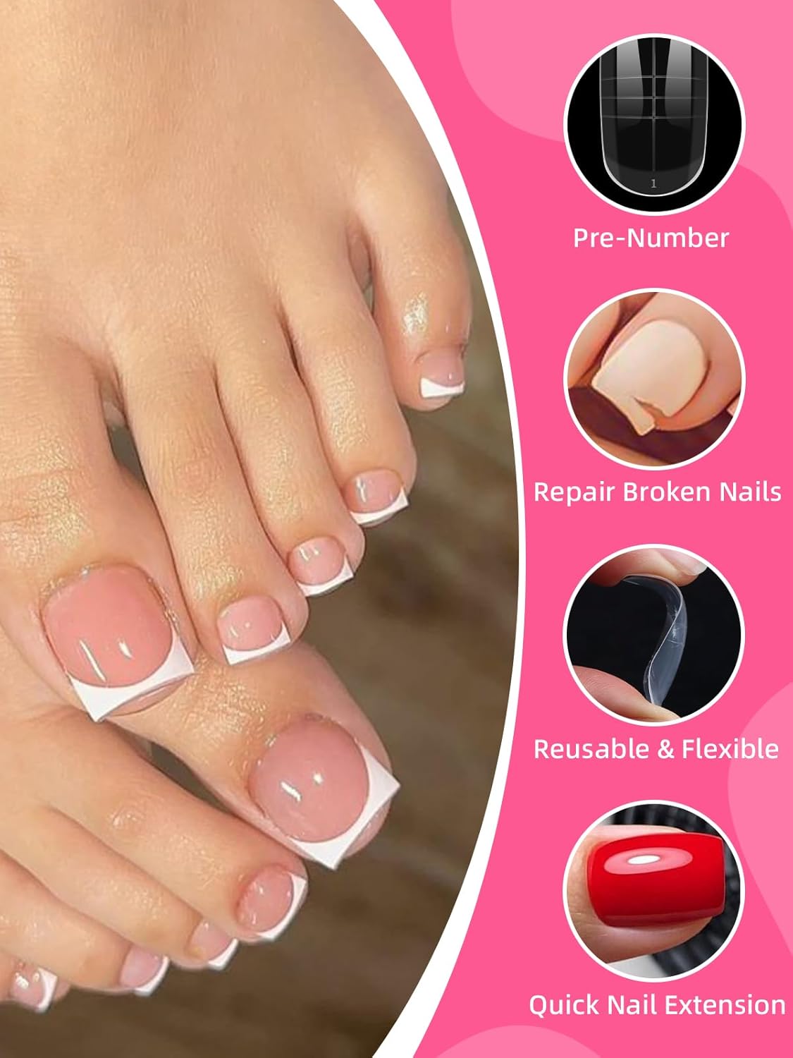 600 Pcs Toe Nail Dual Forms for Poly Extension Gel, EBANKU Toenail Extension Forms Reusable Full Cover Molds for French Tip Acrylic Toenails Pedicure for Salon & DIY at Home 15 Sizes-BrightBean Baby