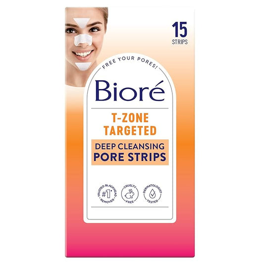 Bioré T-Zone Blackhead Remover Strips, Deep Cleansing Pore Strips, (5 Nose + 5 Face + 5 Chin Strips), Instant Pore Unclogging for the T-Zone Area, 15 Count-BrightBean Baby