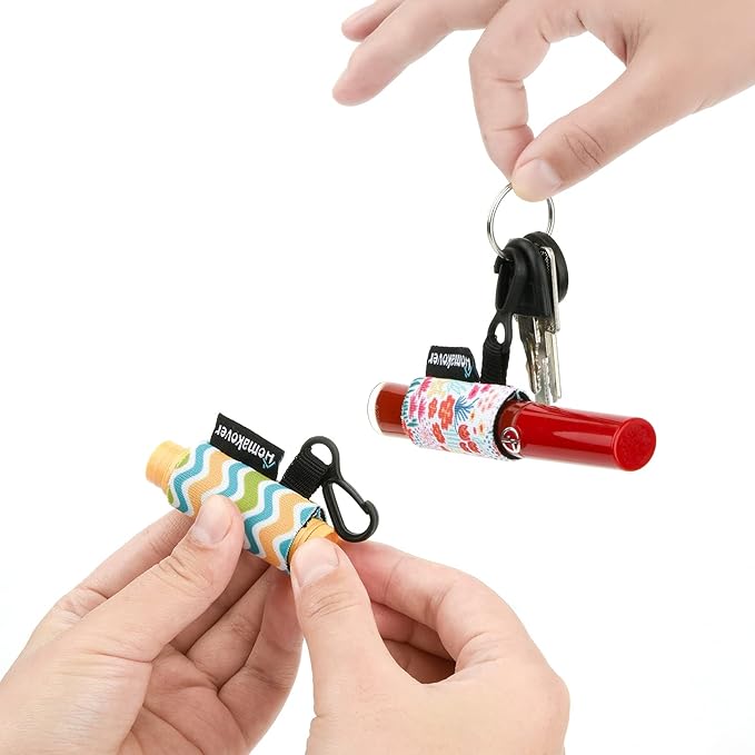 6 Pack Compact Clip-On Chapstick Holder Premium Release Clip Neoprene Sleeve Lip Balm with Clip Fits Most Standard Lip Balm, Large-BrightBean Baby