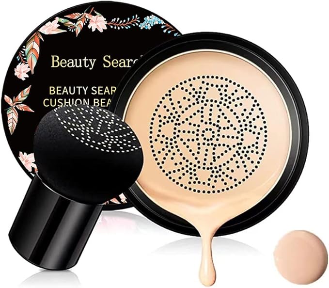 Beauty Glazed Mushroom Head Air Cushion CC Cream Foundation Cover Concealer Makeup Moisturizing Brightening Pigment Liquid Foundation, Even Skin Tone Makeup Base BB # 02 Naturel-BrightBean Baby