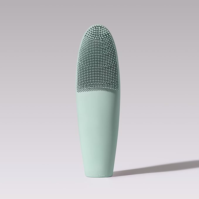 LOLLIPOP Dual-Sided Facial Cleansing Brush | Handle Size Silicone Face Exfoliator and Soft Fiber Cleanser | Manual Face Scrubber for Pores, Makeup Removal, Blackhead and Skincare Routine, Minty-BrightBean Baby