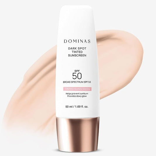 SPF 50 DOMINAS Tinted Sunscreen Moisturizer (1.7fl oz) - Tone Correction, Korean Skin Care, Broad-Spectrum UV Defense Sunblock, Water-in-Oil Formula for Lightweight, Panthenol, Sun Cream-BrightBean Baby