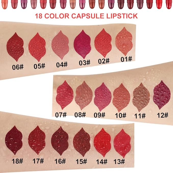 evpct 18 Pcs Capsule Pills Lipstick Mini Matte Lipstick Set for Women Long Lasting labiales mate 24 horas originales Deep Red 24 Hours Waterproof Stay on Lip liner Set Sampler-BrightBean Baby