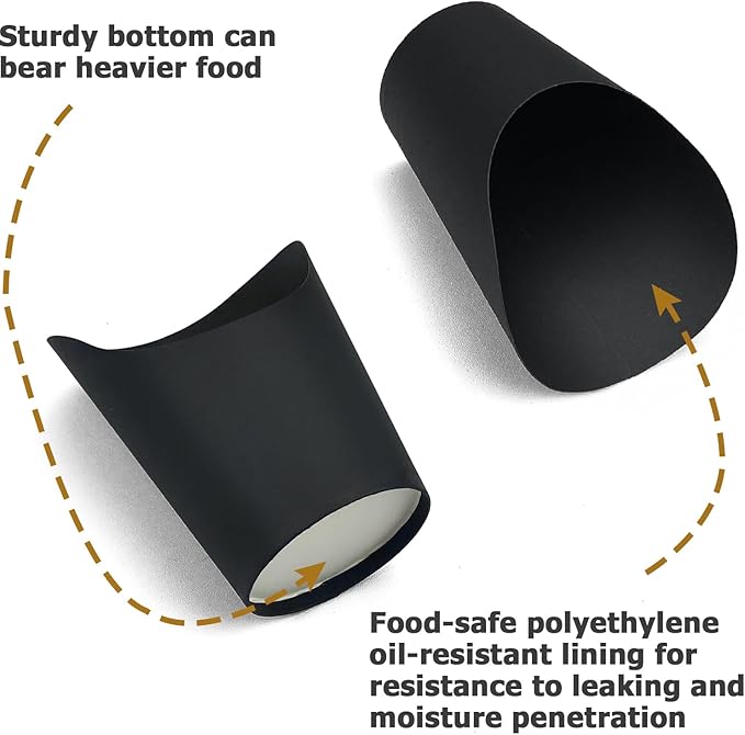 CAMKYDE 100 Pcs French Fries Holder, 12oz Disposable Paper French Fry Cups Black Charcuterie Cups for all Occasions (12oz, Black)