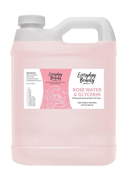 Rose Water & Glycerin Enhanced Facial Toner - 32oz Bulk Alcohol-Free Vegan All Natural Refreshing for Face and Hair - Uplifts, Calming & Soothing for All Skin Types…-BrightBean Baby