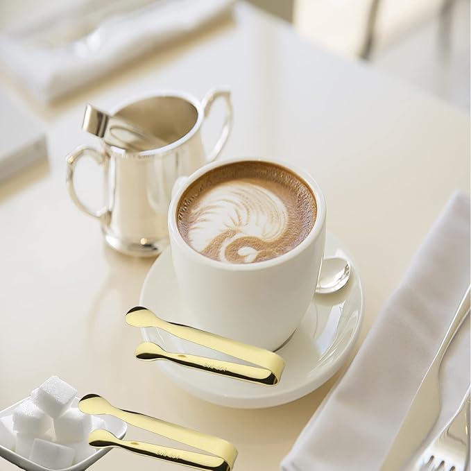 6PCS Ice Tongs Mini Sugar Tongs 4.25Inch Stainless Steel Small Serving Tongs, Small Kitchen Tiny Tongs for Appetizers,Tea Party, Coffee Bar, Desserts (Gold)