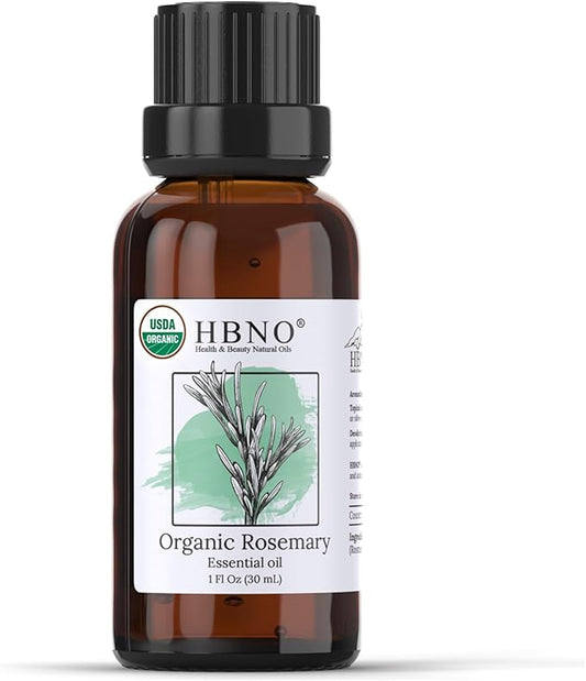 HBNO California Bottled Organic Rosemary Essential Oil 1 fl oz (30ml) - USDA Certified Organic Rosemary Essential Oil for Aromatherapy, Soap Making, DIY, Fragrances, Diffuser-BrightBean Baby