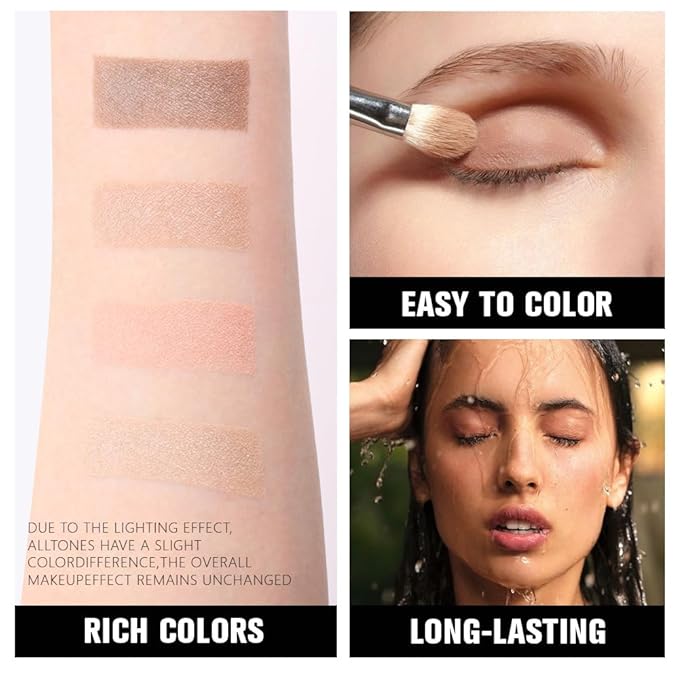 4 Colors Deep Rose Soft Pink Beige Brown Eye Shadow Palette Makeup, Neutral Matte Shimmer Eyeshadow Palette for Women Highly Pigmented Waterproof, paleta de sombras de ojos, Vegan 09-BrightBean Baby