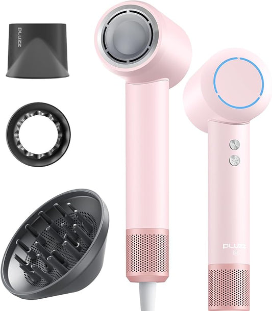 PLUZZ Hair Dryer with Diffuser Attachment, Diffuser Blow Dryer Ionic for Curly Hair, 110000RPM Brushless Motor High Speed Fast Hairdryer for Women/Men/Kids, Travel Hair Dryers Small Lightweight 1600W-BrightBean Baby