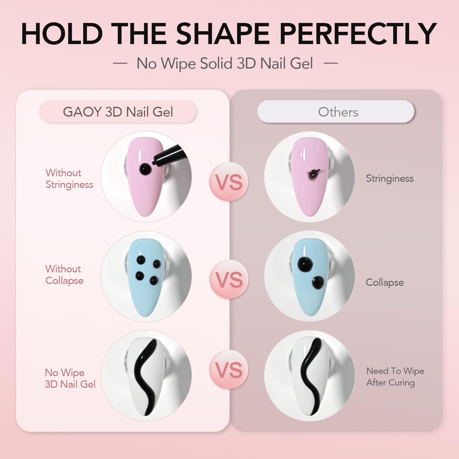 GAOY Black 3D Nail Gel, 15g Sculpting Gel for 3D Nail Art Designs Carving, Molding, Painting, No Wipe Gel for Gems & Charms Decoration, Salon DIY Use-BrightBean Baby