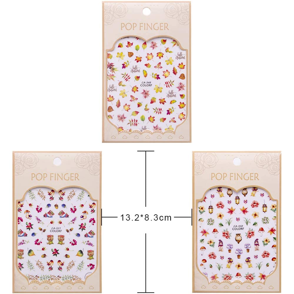 Kalolary Autumn Fall Nail Art Stickers Decals Maple Leaves Decals 3D Nail Stickers Harvest Pumpkin Maple Leaves Sunflower Squirrel for Women Girls Kids DIY Nail Design-12 Sheets-BrightBean Baby