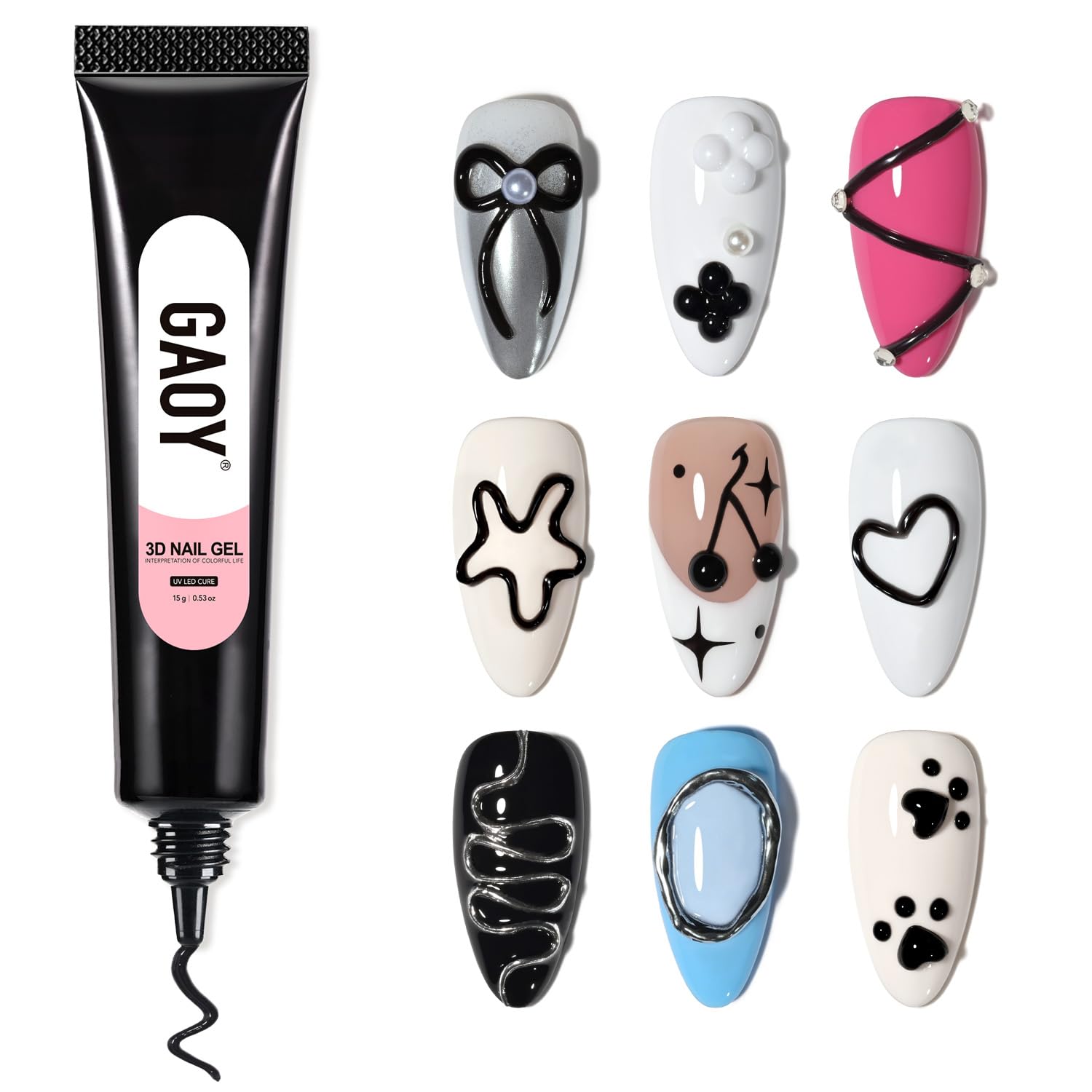 GAOY Black 3D Nail Gel, 15g Sculpting Gel for 3D Nail Art Designs Carving, Molding, Painting, No Wipe Gel for Gems & Charms Decoration, Salon DIY Use-BrightBean Baby