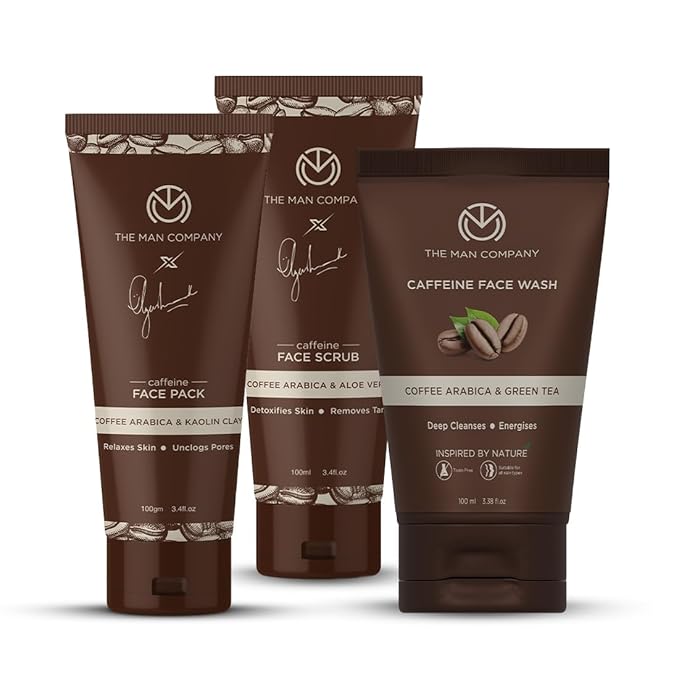 The Man Company Coffee Face Care Kit with Face Wash, Face Scrub, Face Pack | Cleanses, Detoxifies, Relaxes, Glowing and Brightening Skin - Pack of 3-BrightBean Baby