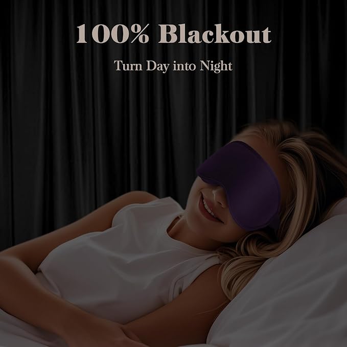 3D Cooling Eye Mask Sleep Mask for Men & Women, 100% Pressure-Free & Light Block-Out Eye Mask for Sleep with Easy Adjustable Strap, Night Eye Cover for Travel, Purple-BrightBean Baby