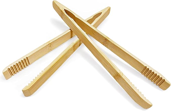 2 Pack Premium Bamboo Toaster Tongs, 10 Inches Natural Wooden Tongs with Serrated Tips for a Secure Grip on Toast, Bagels, Pastries, and Salads, Reusable for Cooking & Serving