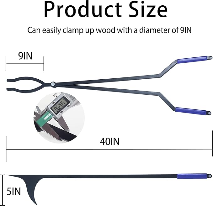 40” Heavy Duty Fire Tongs Set Firewood Grabber with Scissor Shape Serrated, Large Fire Pit Tool Outdoor/Indoor Bonfire Campfire Fireplace Tongs, A Pair of Gloves