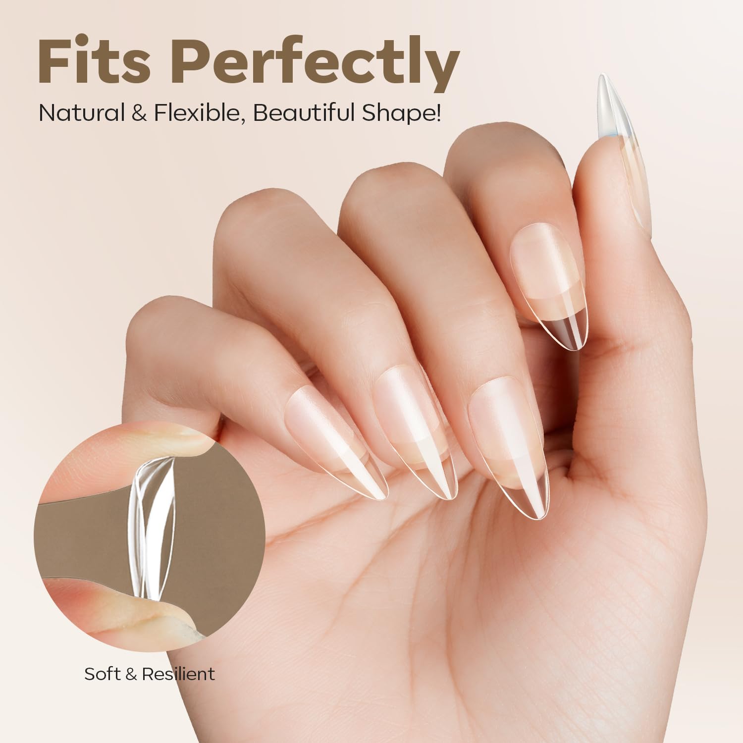 modelones Medium Almond Nail Tips, Pre-shaped Soft Gel Tips Fake Nails False Acrylic Clear Full Cover Press on Extension Kit Gel Manicure DIY at Home 216PCS 12Sizes-BrightBean Baby