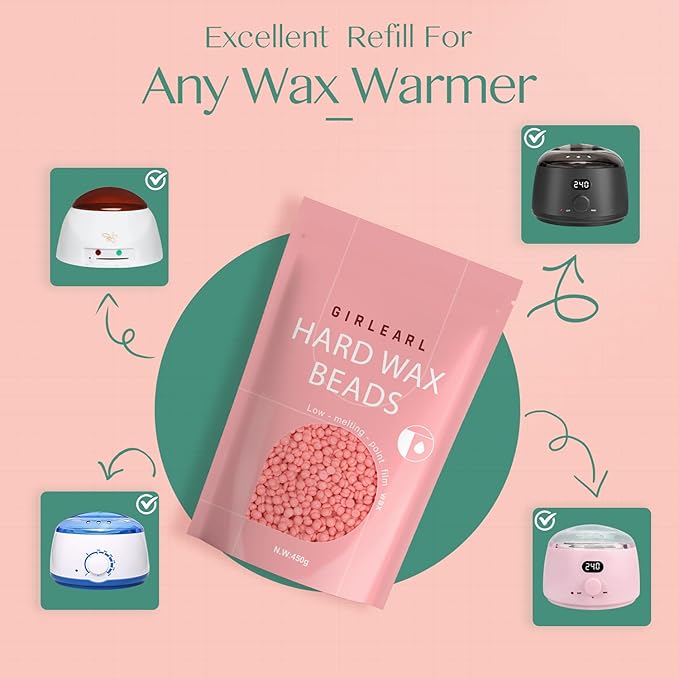 Hard Wax Beads, 1lb Wax Beans for Hair Removal Sensitive Skin with Rose Formula, Perfect for Full Body, Facial, Brazilian Bikini, and Legs at Home Wax Refill for Women Men (pink)-BrightBean Baby