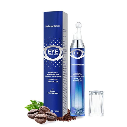Caffeine Eye Serum,Under Eye Roller Serum with 360° Massage Ball,Eye Contour Cream for Dark Circles and Puffiness Wrinkles Fine Lines-BrightBean Baby