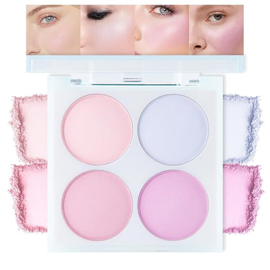 Face Blushes Quads, Matte Blush Makeup Palette, Light Pink Lavender Dark Pink and Mauve Cream Blushes Palette, Makeup for Older Women, Natural Pigmented Paleta de rubor 4 colores