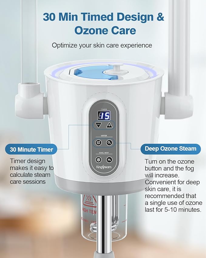 Kingsteam 2 in 1 Hot and Cold Facial Steamer, 30 Min Timer, Ionic Facial Steamer for Home, Esthetician, Professional Nano Water Mist with Large Water Volume for Beauty Salons - Ozone Facial Sprayer-BrightBean Baby