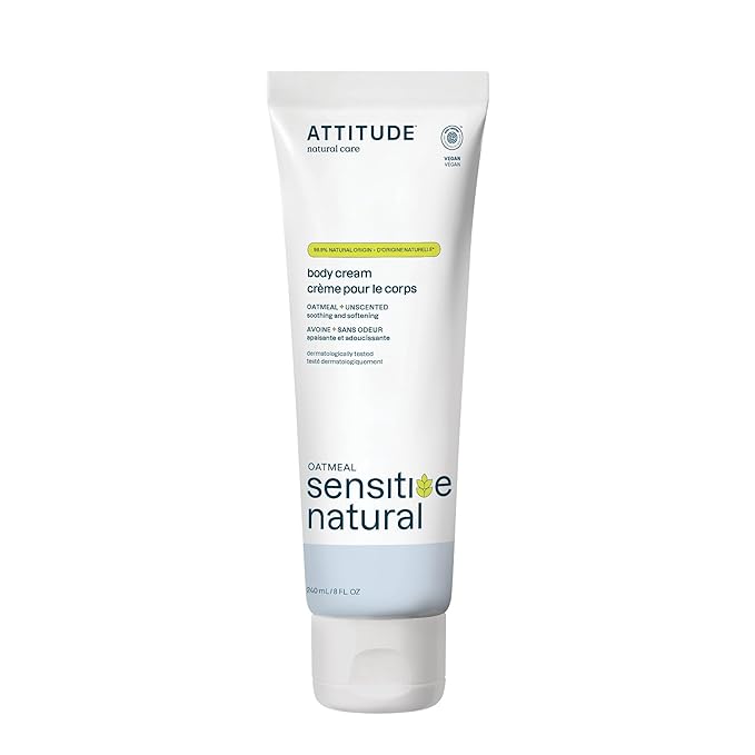ATTITUDE Body Cream for Sensitive Skin with Oat, EWG Verified, Dermatologically Tested, Vegan, Extra Gentle, Unscented, 8 Fl Oz-BrightBean Baby