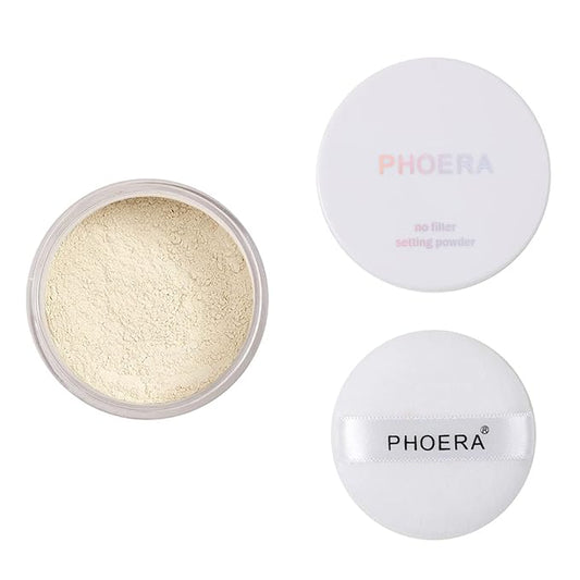 PHOERA Setting Powder Controls Oil,Setting Powder Makeup Light,Loose Powder Makeup Coverage,Loose Setting Powder Mini,0.17oz (01#Translucent)-BrightBean Baby