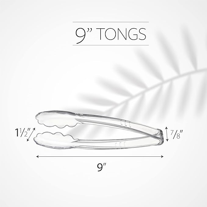 [Clear Tongs 9'' Inches] Plasticpro 9'' Serving Tongs Heavy Duty Reusable Kitchen and BBQ Clear Serving Tong for party's, Caterings, Events, Buffet, Weddings, And every Day use Pack of 12